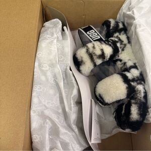 New Ugg Oh Yeah Marble Slide Slipper Sandals Black White